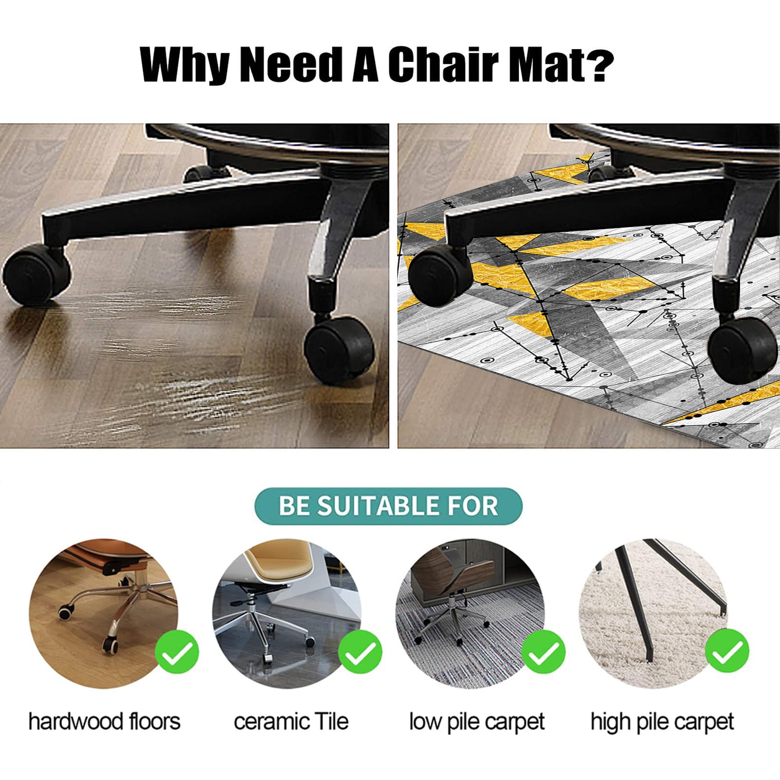 Bureaustoelmat 180 x 200 cm voor tapijt en hardhouten vloer, gamingstoelmat, bureaustoelmat, tapijtbeschermer stoelmat voor bureaustoel, vloermat antislip voor thuiskantoor, speelkamer