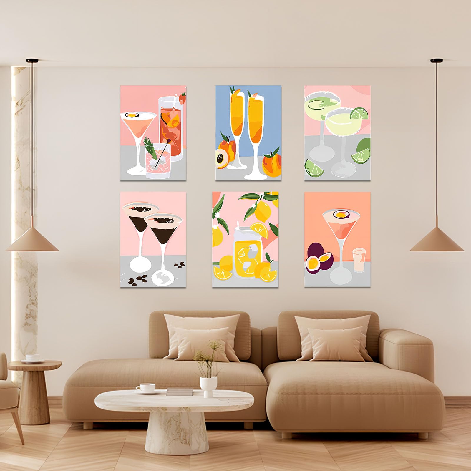 VGECEE 6 Pezzi Dipingi con i Numeri per Adulti con Pennelli e Vernici, 20x30cm Dipingere con i Numeri Cocktail Paint by Numbers Kit di Pittura Acrilica Fai-da-Te per Adulti Principianti Senza Cornice