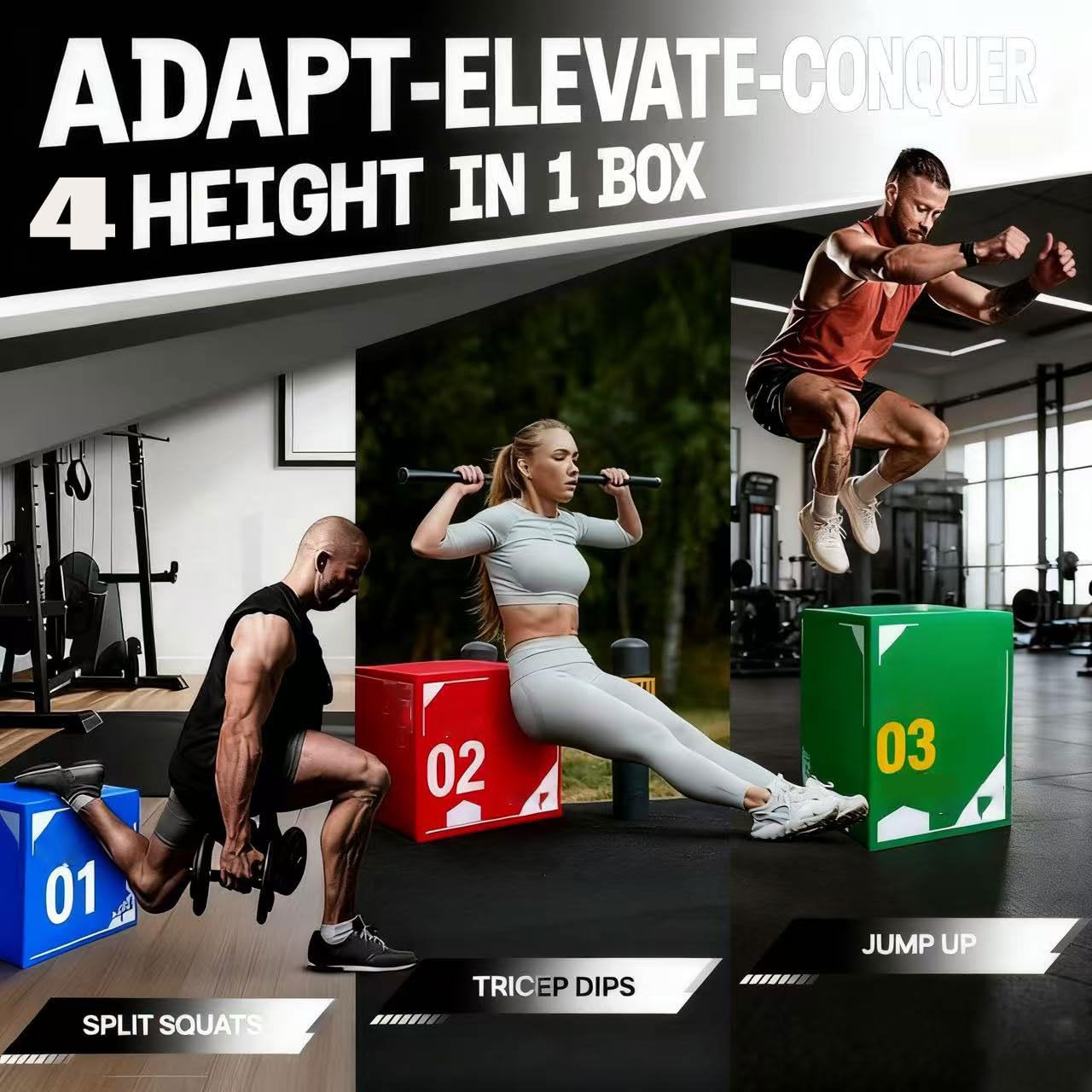 Boîte de Saut Pliométrique 4 en 1 - Box d'Entraînement Croix Fitness - Hauteur Réglable (20/30/40/50 cm) Stable & Antidérapant - Pour Cross Training, Musculation, Ca(Size:90x55x30cm,Color:Rouge)