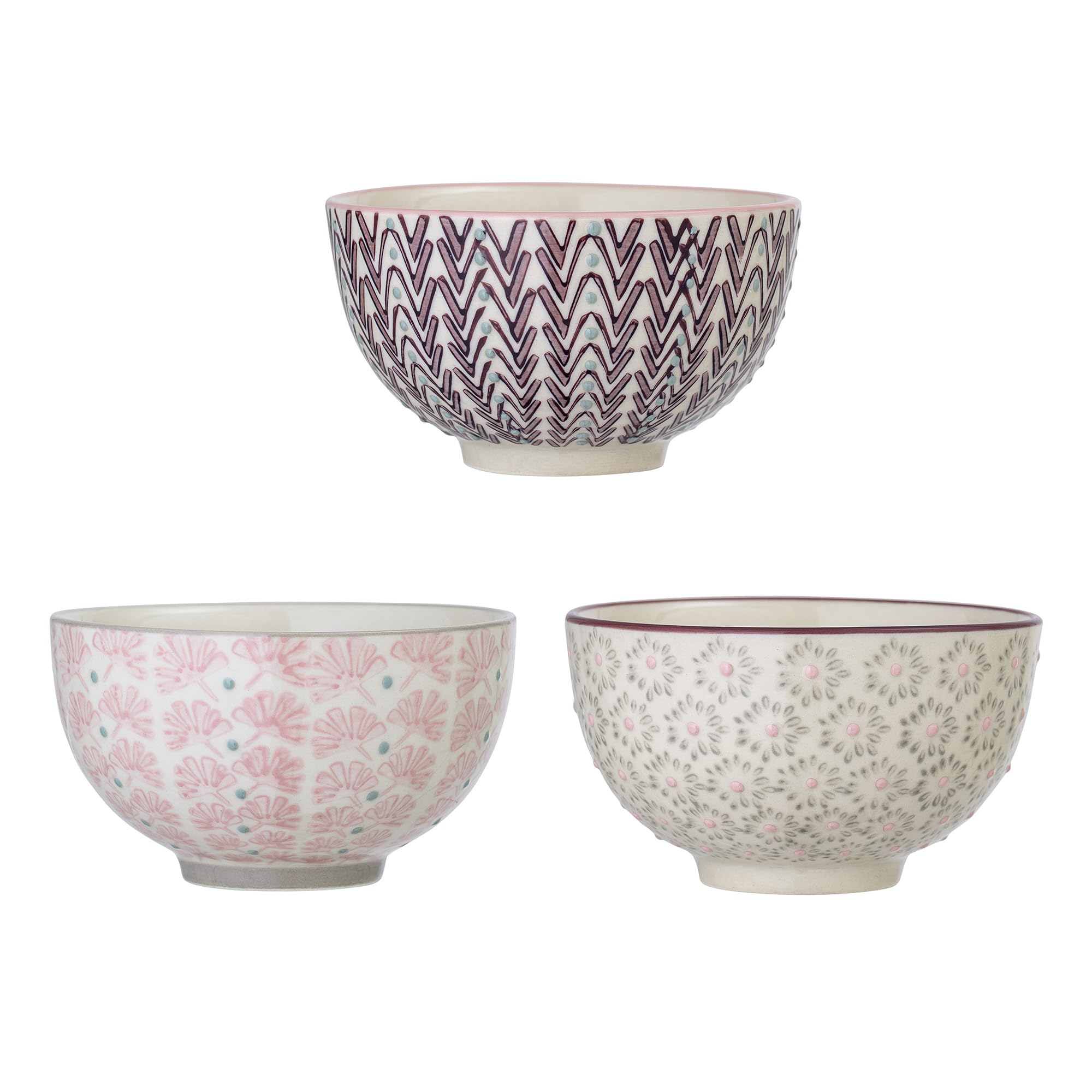 Bloomingville Cécile Set 4 Ciotole In Ceramica Rosa/Grigio - Ø13,5 X 7,5 Cm, Lavabili In Lavastoviglie, Design Danese - 3