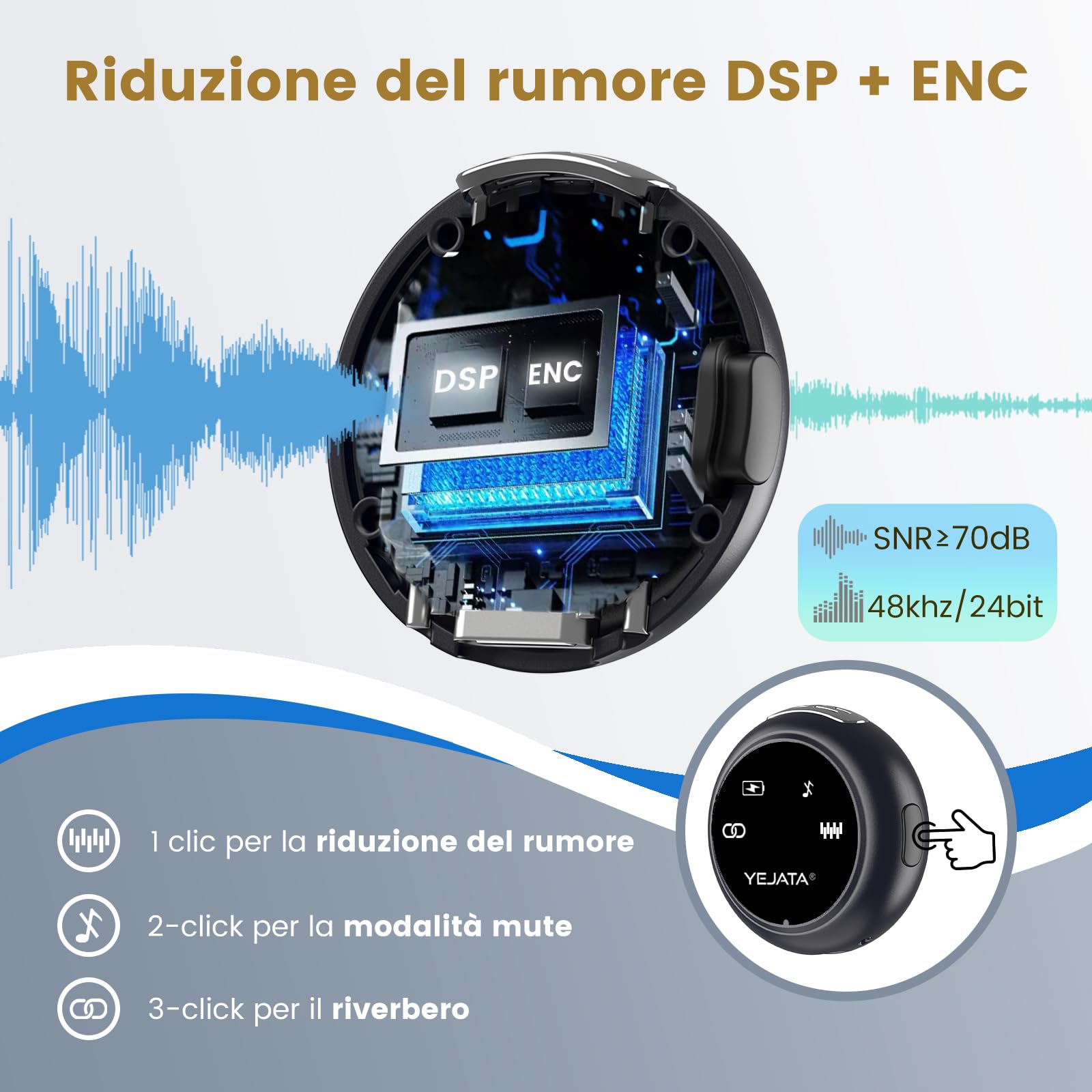 Microfono wireless 2 in 1 per iPhone e Android, mini microfono a riduzione del rumore con custodia di ricarica da 40 ore, clip magnetica per colloqui, 25 metri