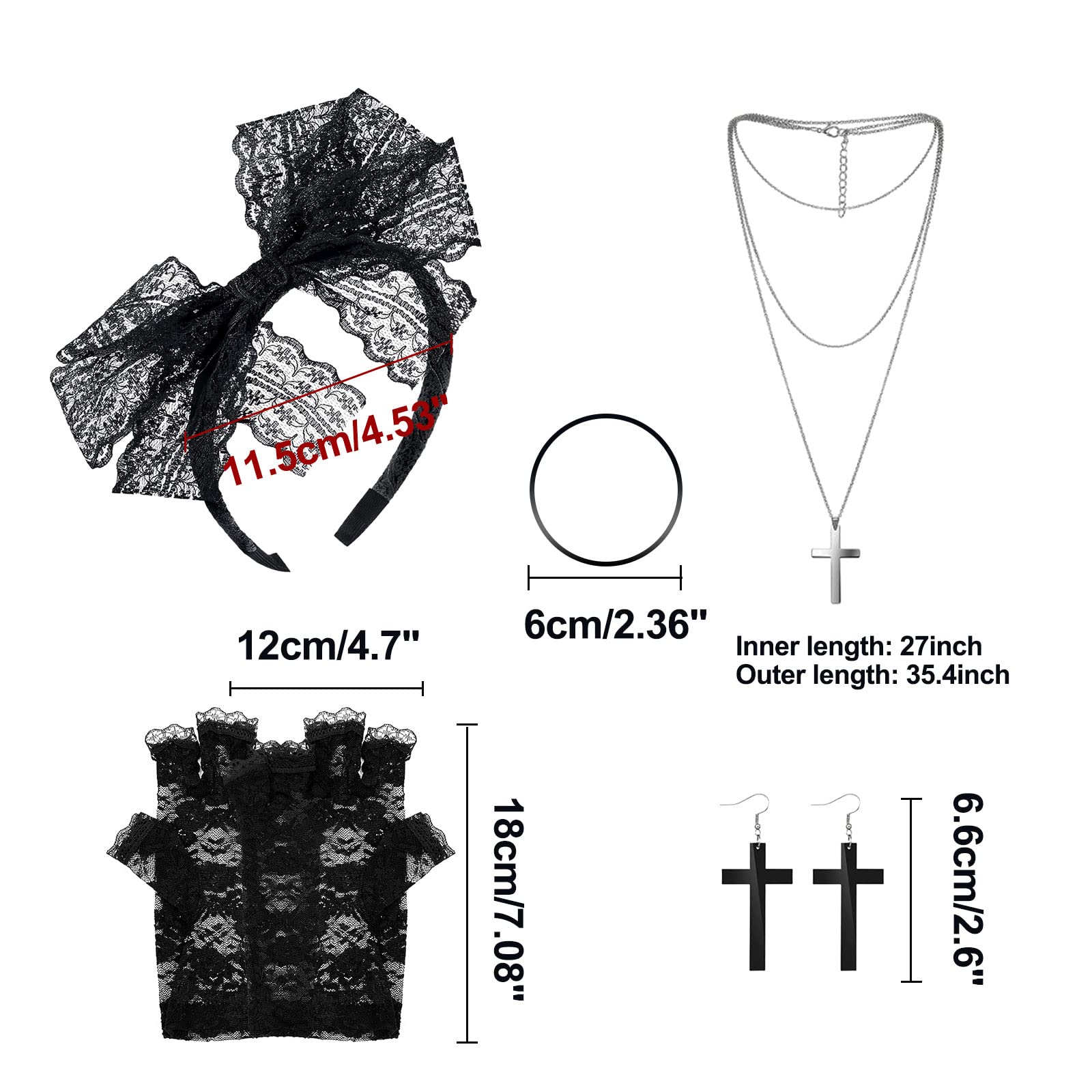 MIVAIUN 5pcs Ladies 80s Accessories: 80s Fancy Dress Costume Accessories, Lace Headband, Earrings, Fishnet Gloves - Image 2