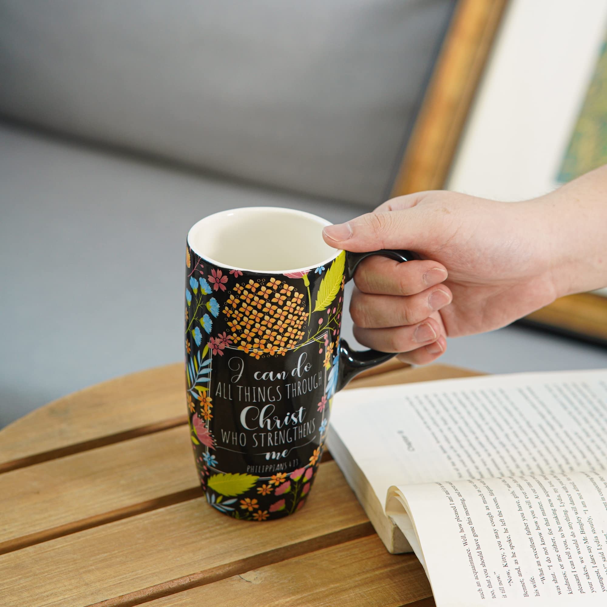 DUSVALLY Ceramic Mug Tall Coffee Cup with Lid, Handle and Gift Box Latte Mug 17oz,Flowers, Medium (Approx. 3.5 x 6.5 inches) - Image 2