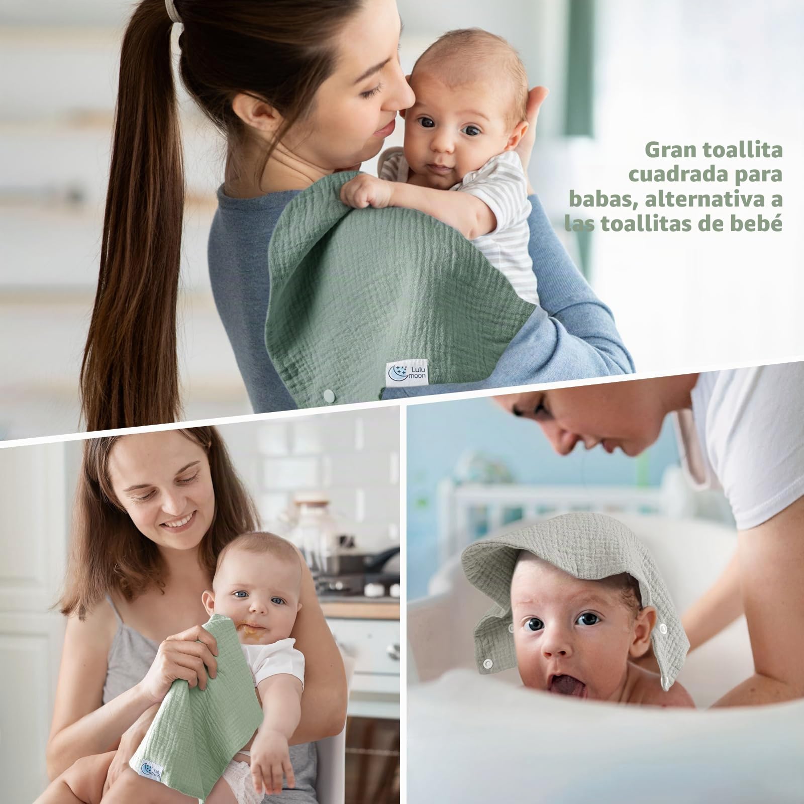Lulu moon Bebe Baberos de 100% Algodón Muselina, Baberos para Bebé Niño Niña Unisexo 8 Paquetes