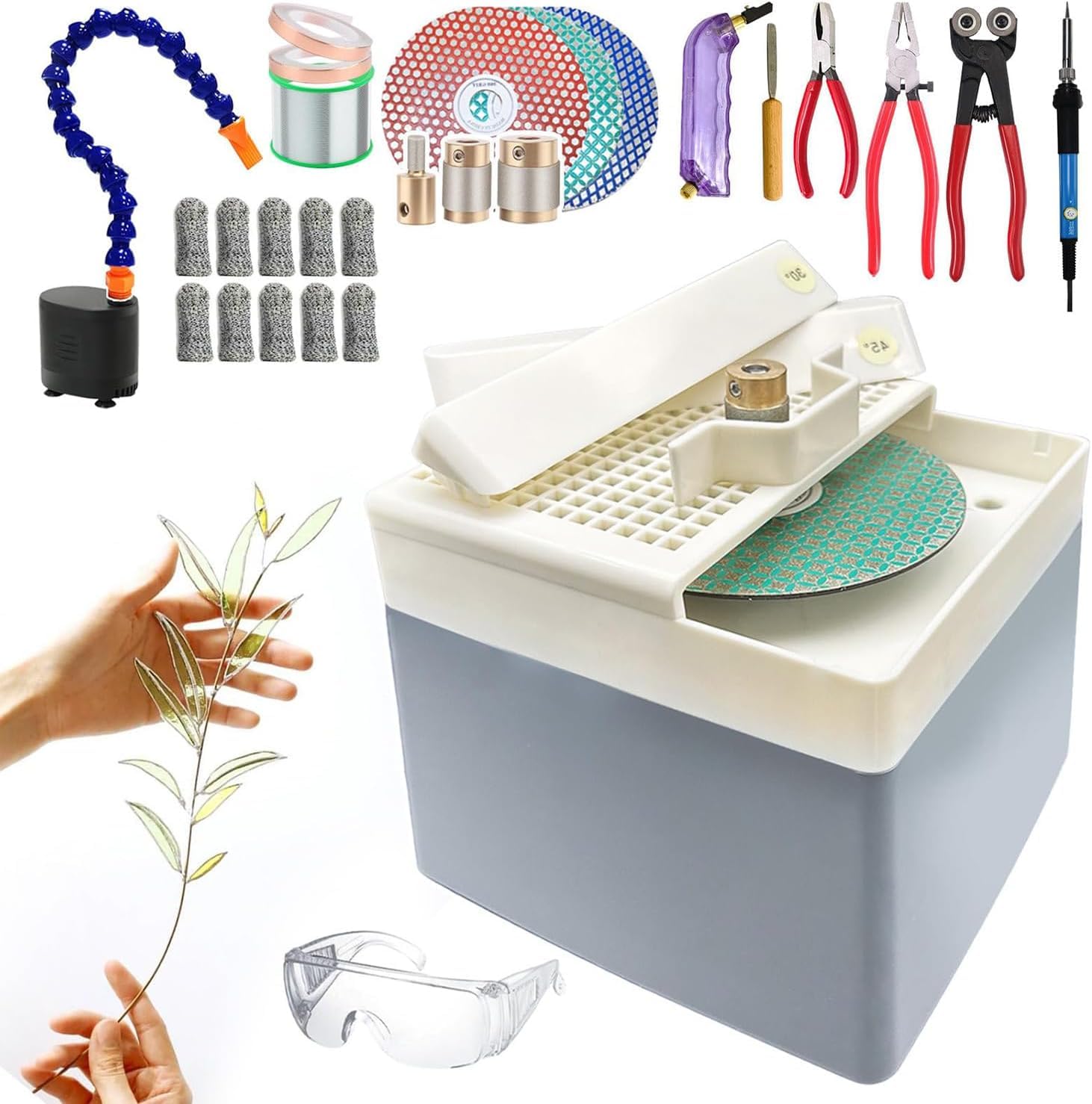 Kit d'outils pour vitrail, 20 pièces, ensemble complet de mosaïque avec meuleuse, fer à souder et système d'alimentation en eau pour débutants