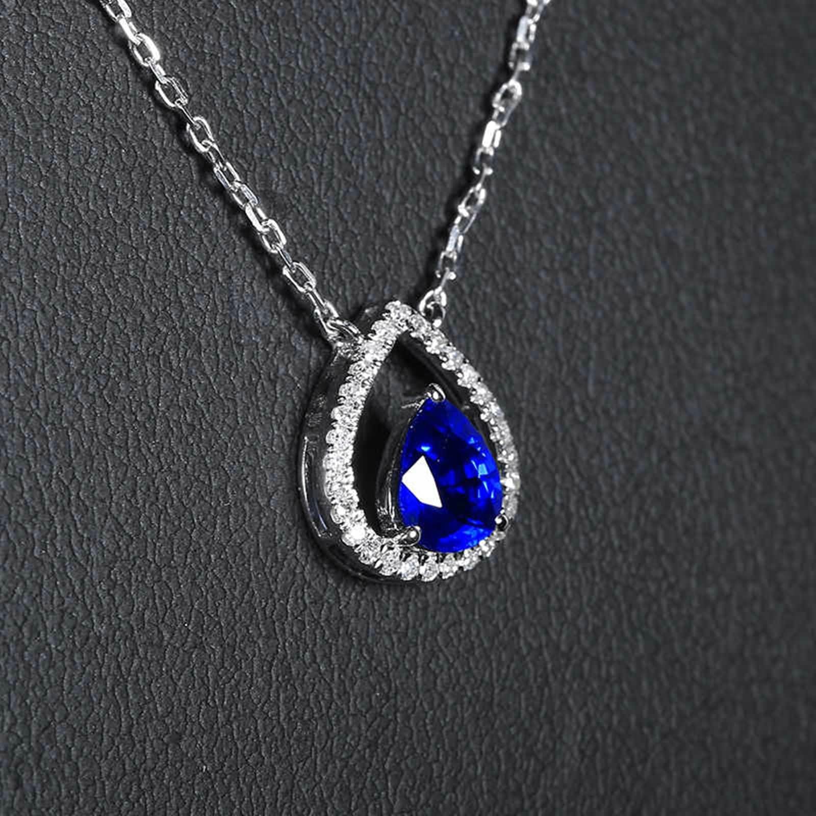 Collar de mujer de platino 950 gotas con zafiro de 0,75 ct