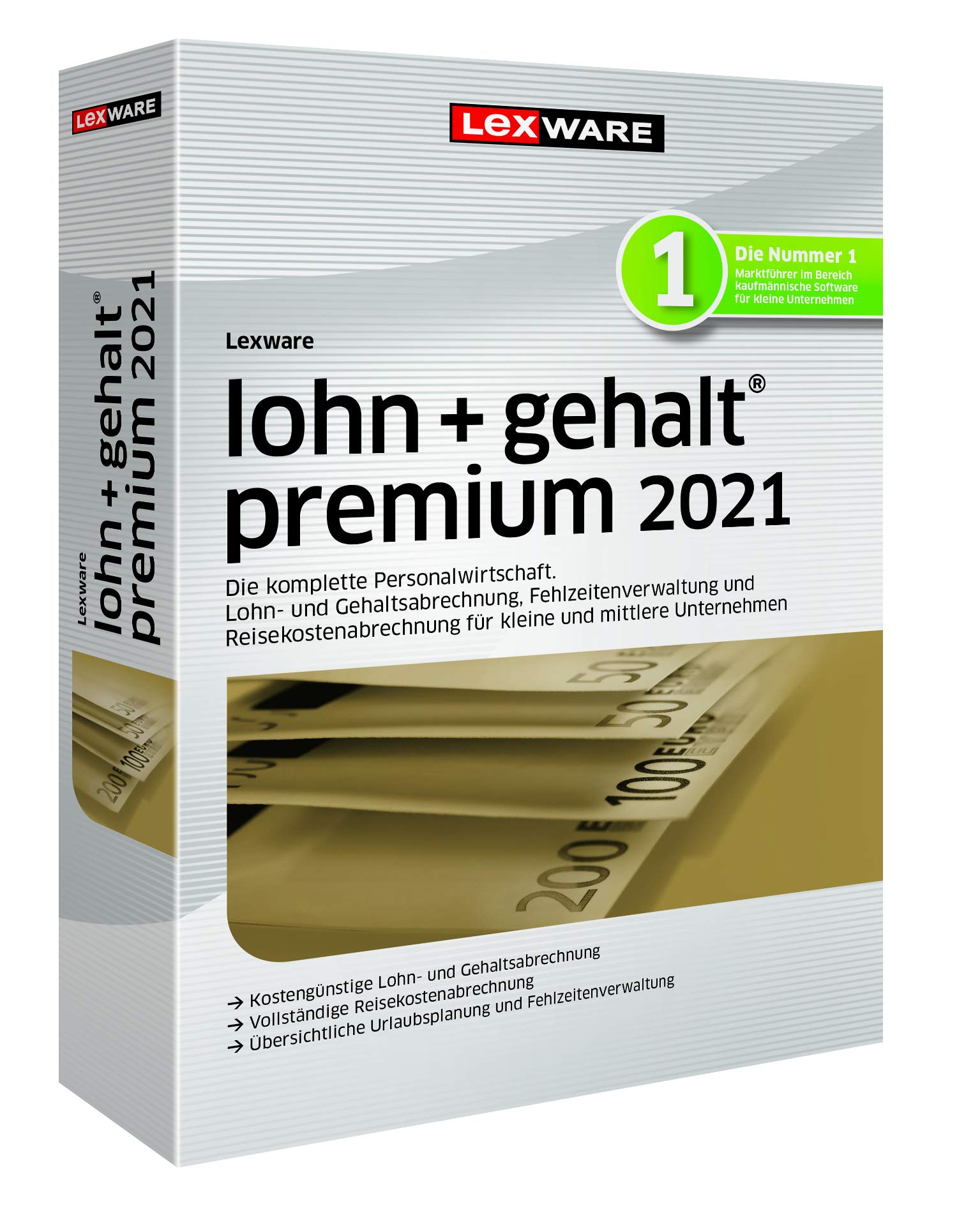 Lexware Lohn+Gehalt 2021 Premium Minibox Jahreslizenz Personalwirtschafts-Software Windows 8.1