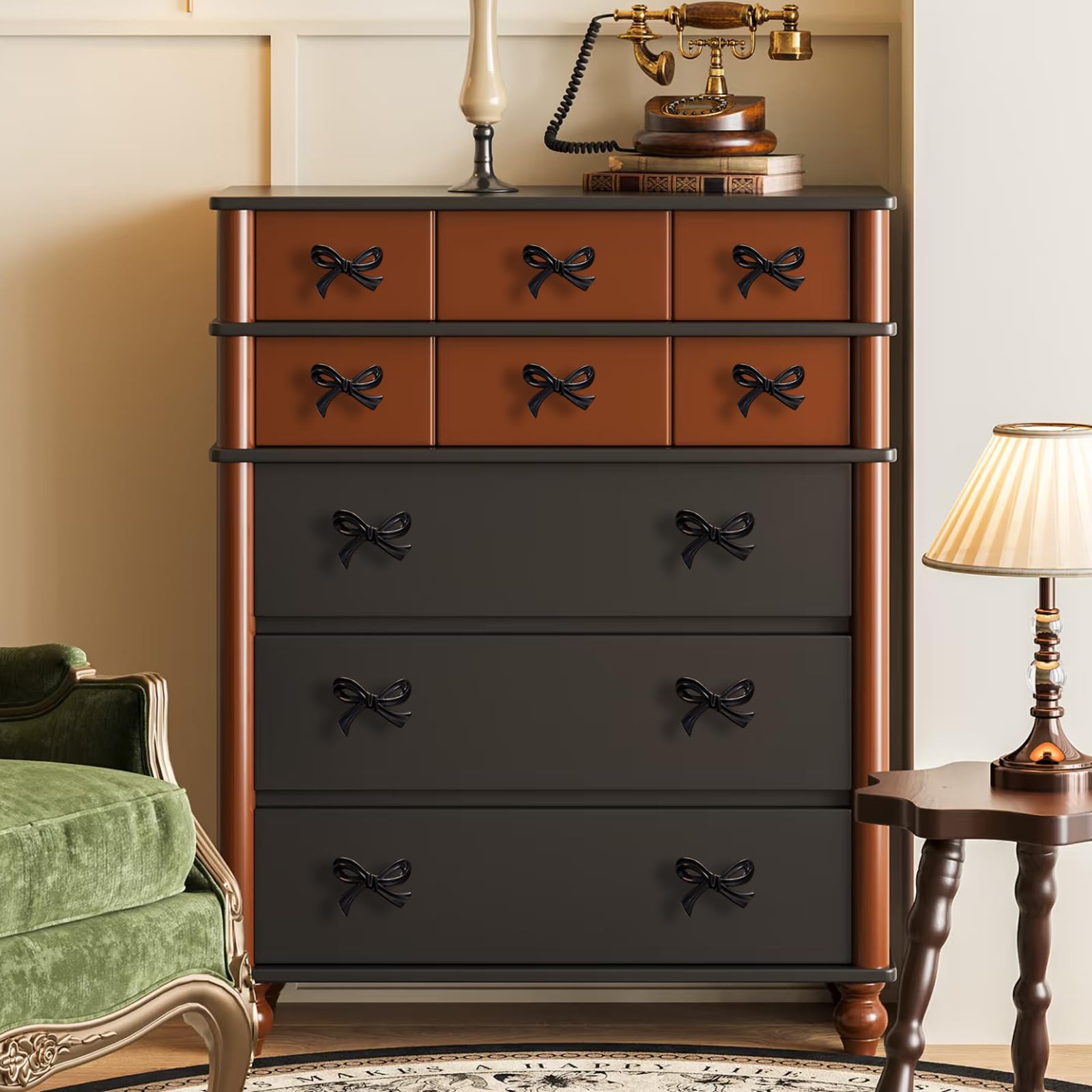 8 Pcs Black Bow Cabinet Knobs Vintage Bow Shape Cabinets Handle with Screws Bow Tie Dresser Knobs Bow Shaped Drawer Cupboard Pulls Suitable for Wardrobe Drawers Storage Cabinets Bookcases (Black-8Pcs)