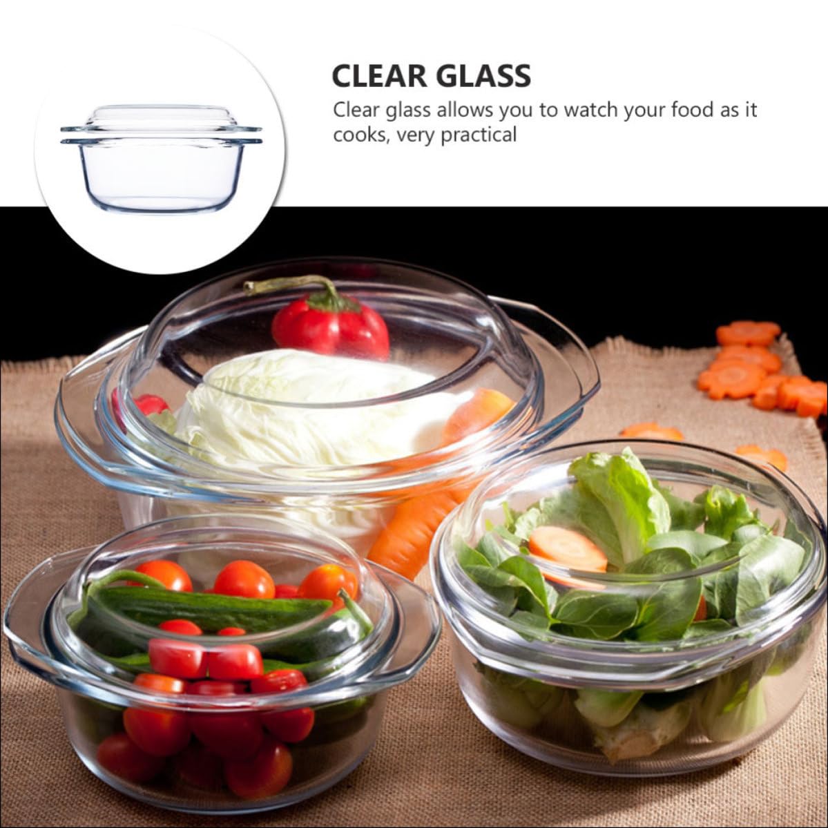 Alasum Hitzebeständige und mit Deckel 1l Mikrowellengeeignet Glasschüssel Spülmaschinenfest Temperiertes Glas Ofensuppentopf für Küche und Alltag