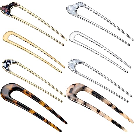Unique 8 Pieces U Shaped Hair Pins French Hair Pins Metal French U Pins