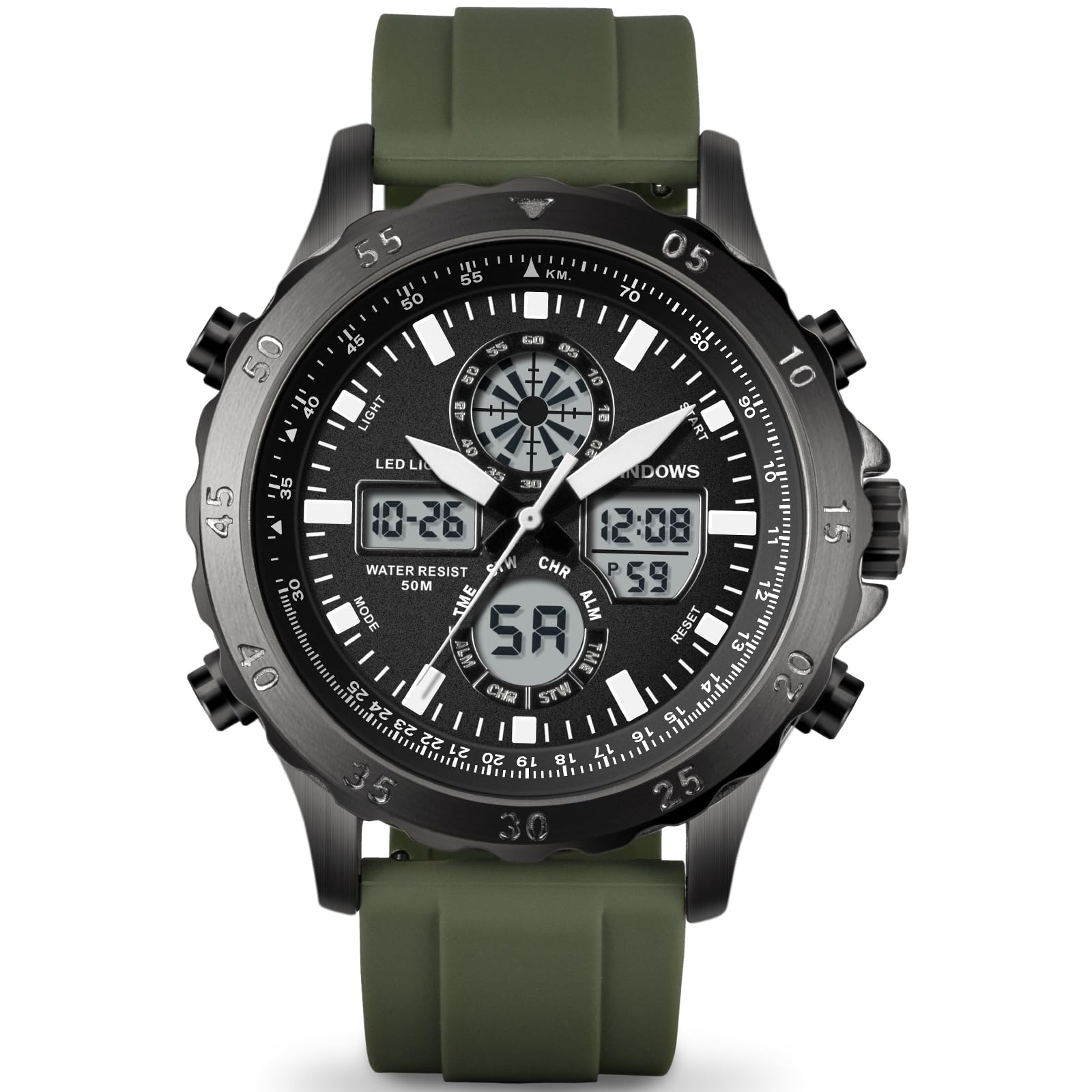 PINDOWS Uhren für Herren, wasserdichte analoge oder Digitale Sportuhren für Herren; multifunktionale, robuste Outdoor-Uhr mit LED-Hintergrundbeleuchtung, Alarmfunktion, Stoppuhr