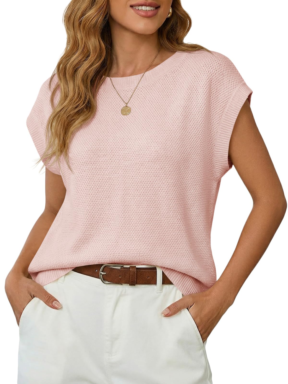 saodimallsu Womens Short Sleeve Sweater Tops Summer Crewneck Lightweight Knit Casual Loose Sleeveless Sweater Vest-picture-54