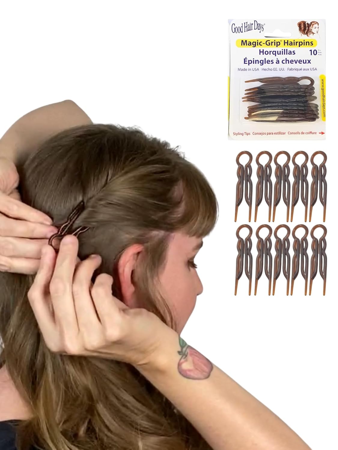 Good Hair Days Hair Pins – 2 1/2″ Plastic, U-shaped Magic Grip Hairpins, Strong Durable Pins For Fine, Thick & Long Hair, Styling Accessories – Tortoise Shell, Set of 10