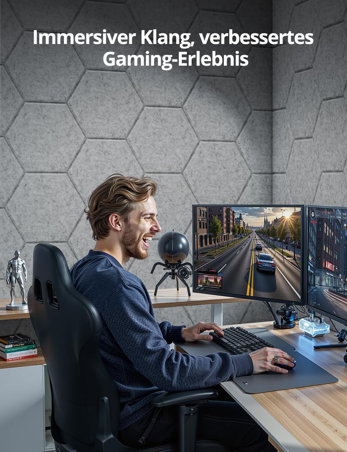 Kuchoow 24er Hexagon Akustikplatten Selbstklebend, 12 Stück Grau + 12 Beige Bundle, Schallabsorber Wand Akustikpaneele Filz für Studio, Gaming, Büro, Decke, Tür, 30x26x0,9 cm