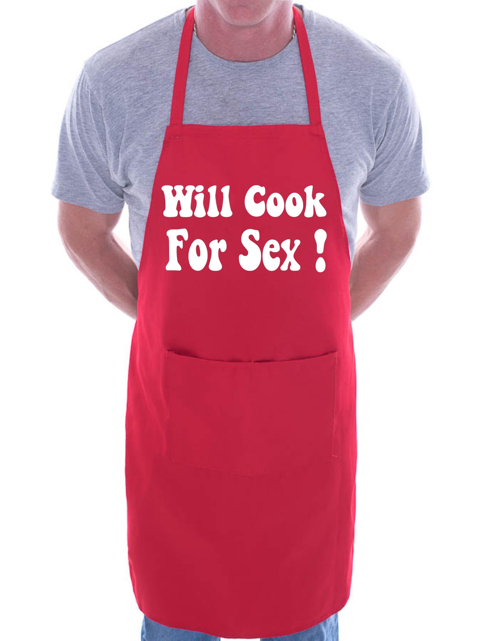 Print4u Men's Red Will Cook For Sex Funny Bbq Cooking Novelty Apron