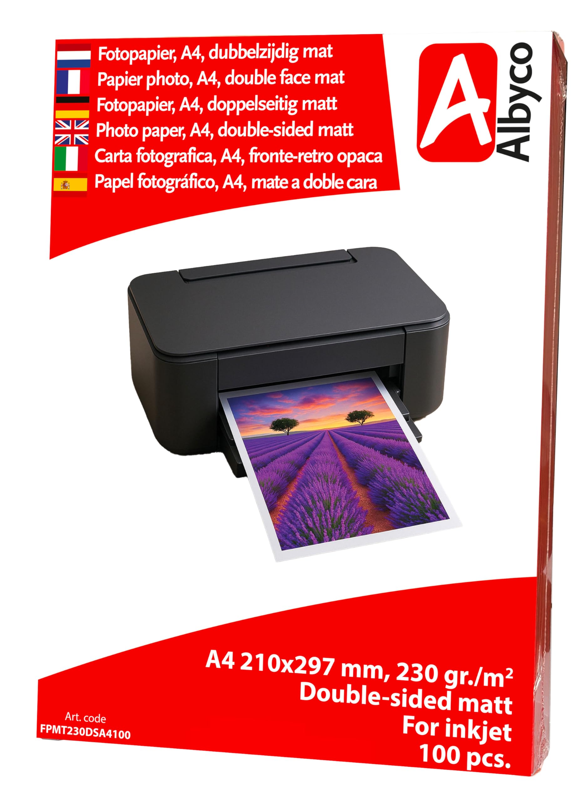 Carta Fotografica Albyco A4 Opaco 230 gr/m² Confezione 100 fogli Stampa fronte-retro
