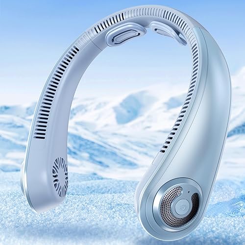 Ventiladores de cuello que soplan aire frío  Ventilador de cuello portátil recargable personal con 5 velocidades, soporte para el cuello, ventilador