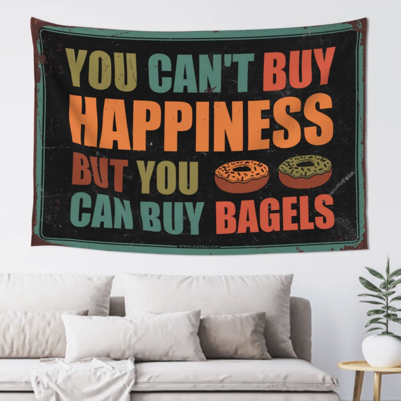 Dsocuiubos Outdoor Bar Decor You Can't Buy Happiness But You Can Buy Bagels Tapestry Men Cave Decor Beer Decorations for Man Cave (Size : 92X150CM)