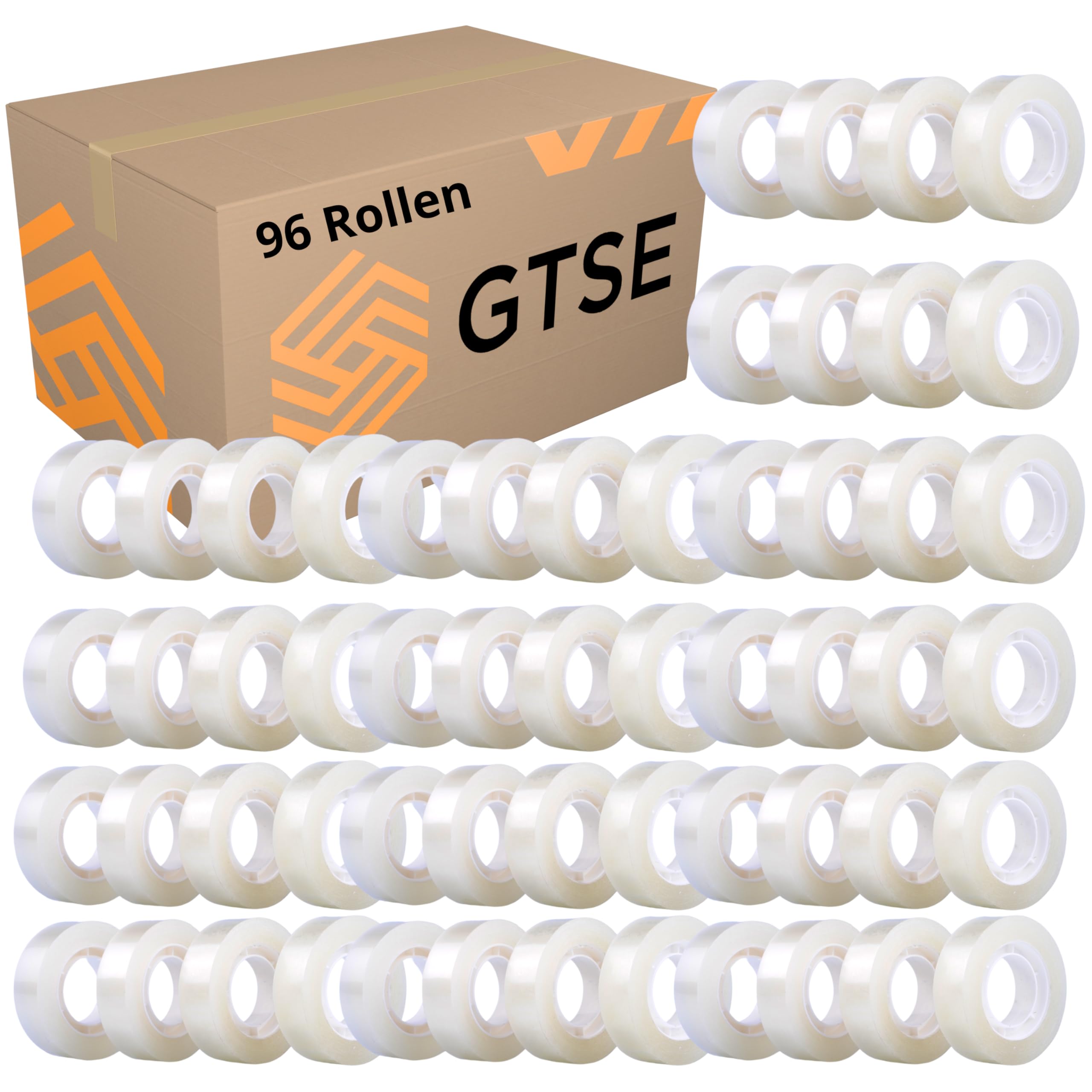 GTSE - Nastro adesivo trasparente - 19 mm x 33 m - Nastro adesivo per confezionare regali, casa, scuola e ufficio - 96 rotoli