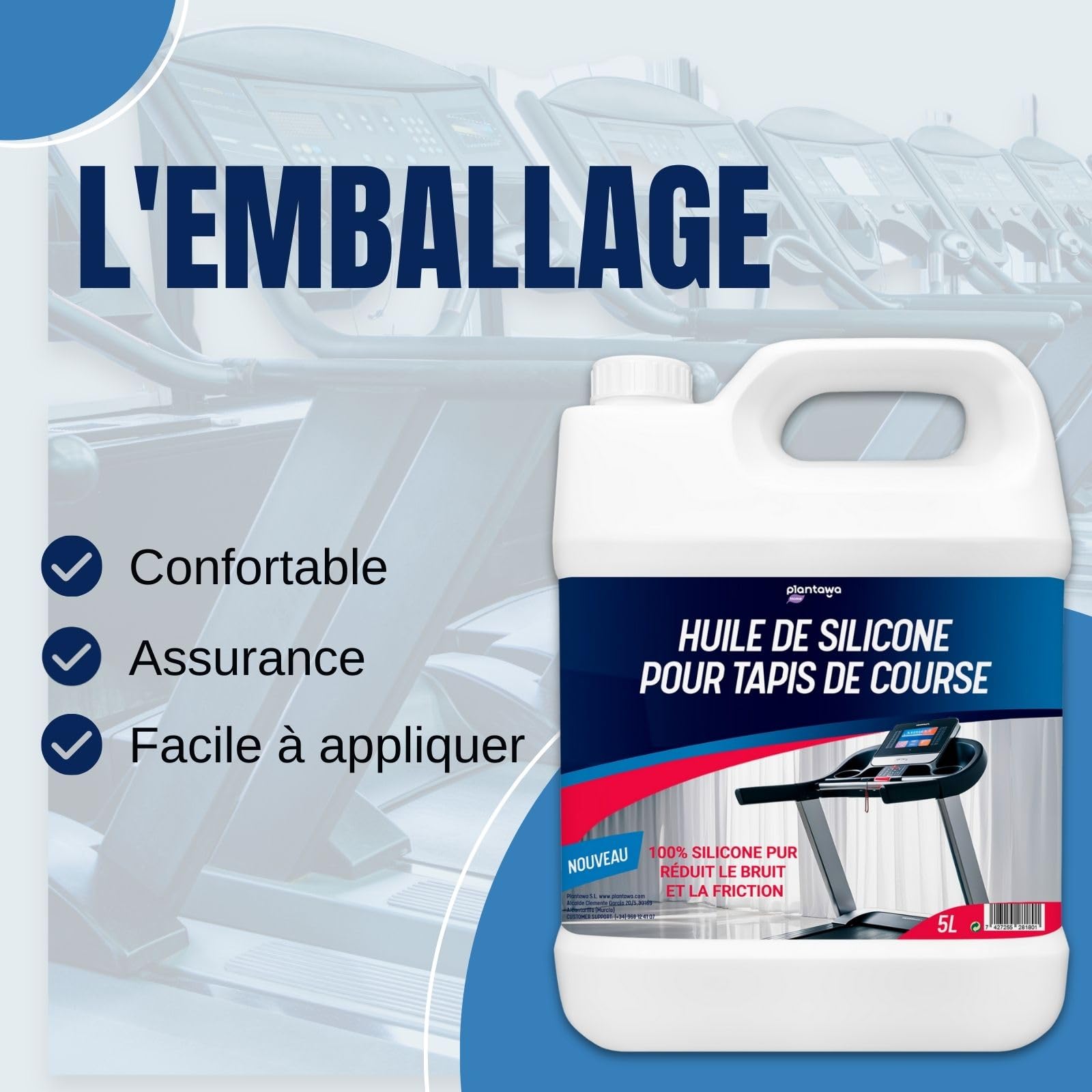 Plantawa Huile de Silicone pour Tapis de Marche 5L | Réduit le bruit et la friction et Maximise la performance. 100% Pure Lubrifiant Silicone. Préserve la durabilité du tapis de course.