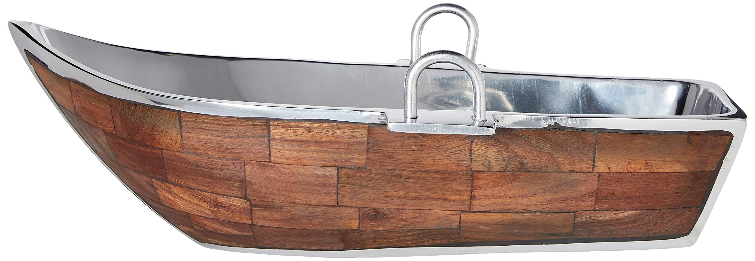 Godinger Tazón de barco forrado de madera con servidor de ensalada, color plateado