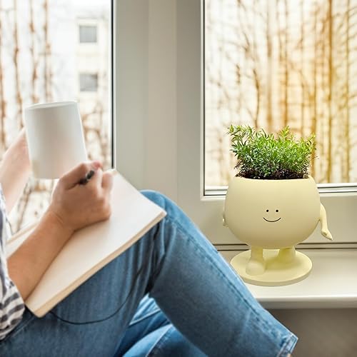 Miniatura 3 de youlifafa Macetero de cara para suculentas, macetas pequeñas de interior para mini plantas de resina con orificio de drenaje, regalo único para mamá