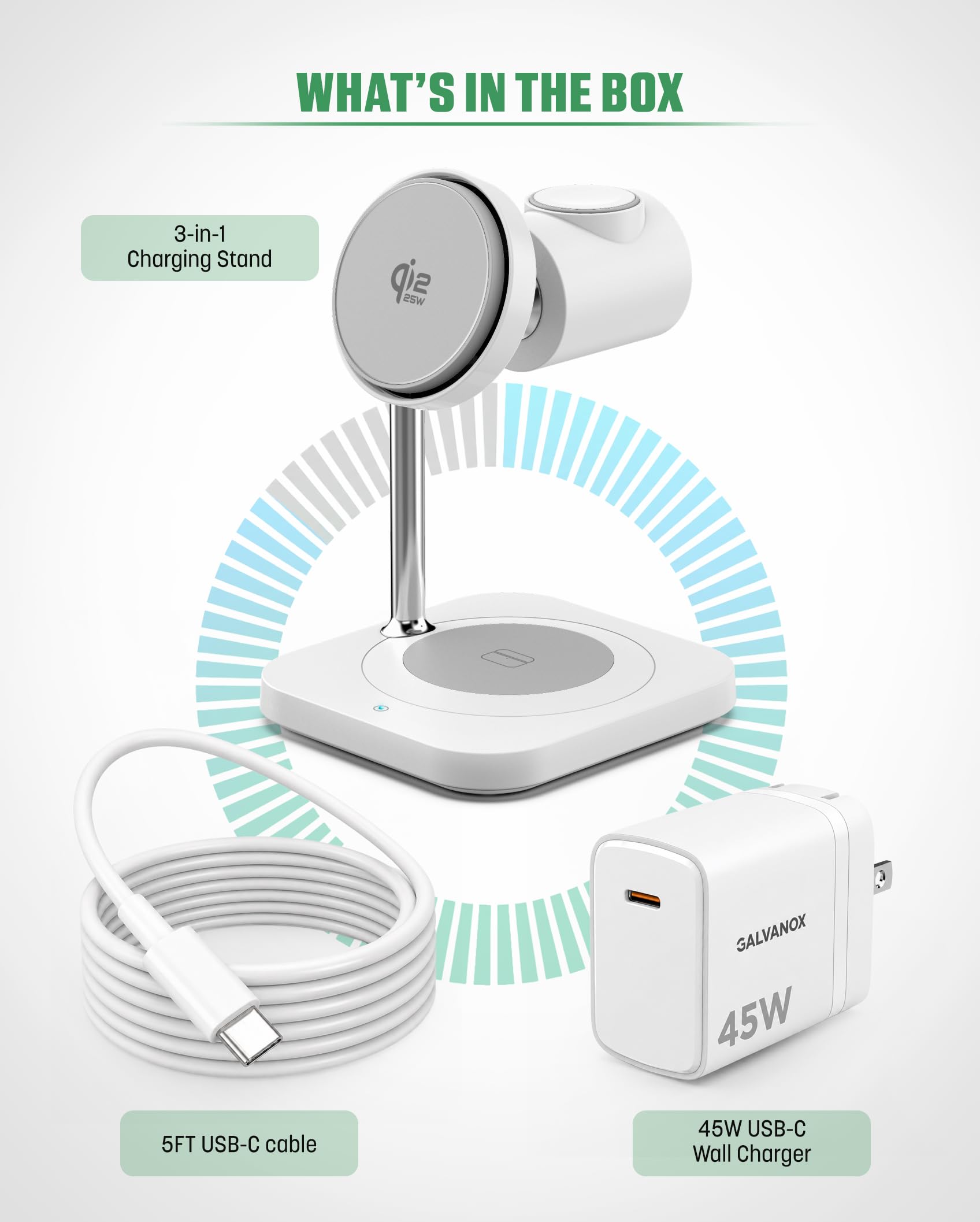 Stazione di ricarica wireless 3 in 1 certificata Qi2.2 (25 W) per Samsung, supporto magnetico per smartphone, Galaxy Watch e auricolari, compatibile con MagSafe, raffreddamento attivo, adattatore da