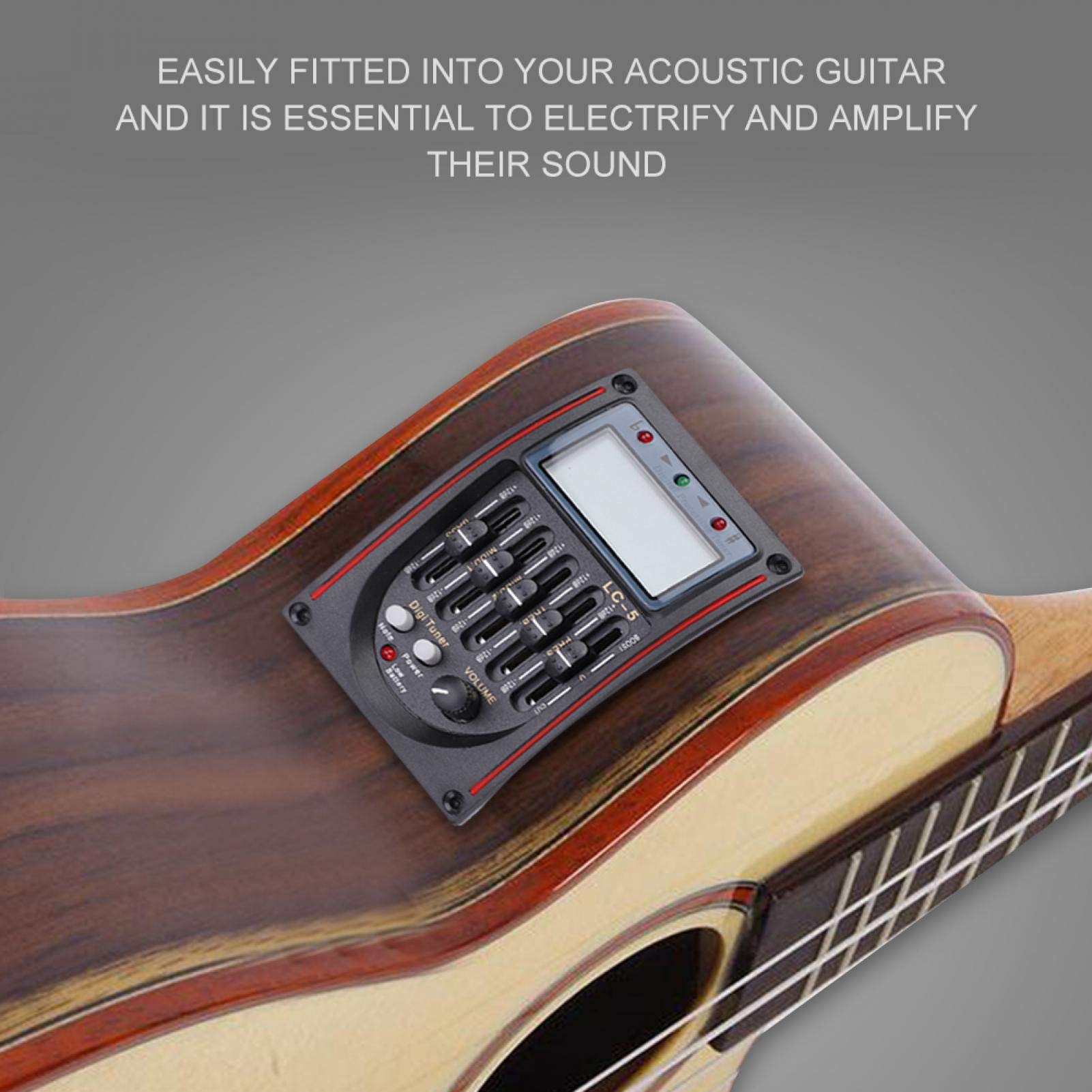 Préampli Guitare Acoustique, Guitar Pickup Equalizer LCD EQ 5 Bandes Préampli Accordeur Piézo-électrique pour Guitare