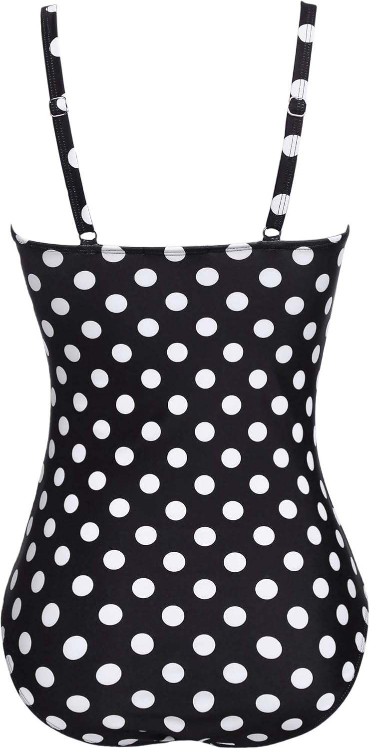 Ekouaer Women's One Piece Swimsuit Ruched Tummy Control Bathing Suits Vintage Retro Push Up Swimwear