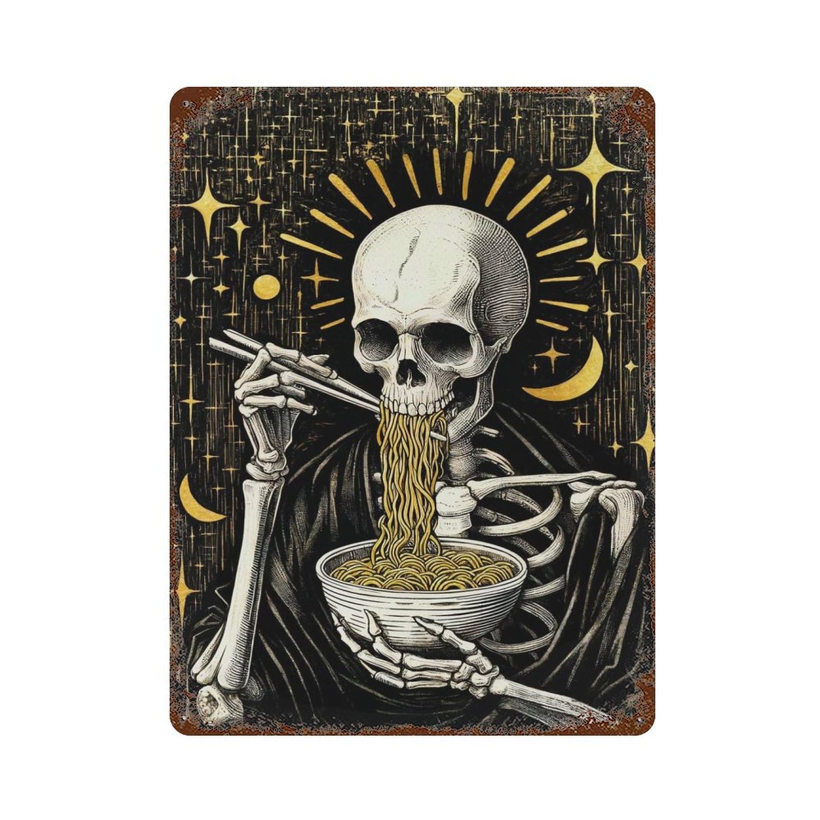 Skeleton Loves Noodle Vintage Rust Metal Sign 15.7"x11.8", Classic Wall Plaque for Basement, Hobby Room And Garage Decor