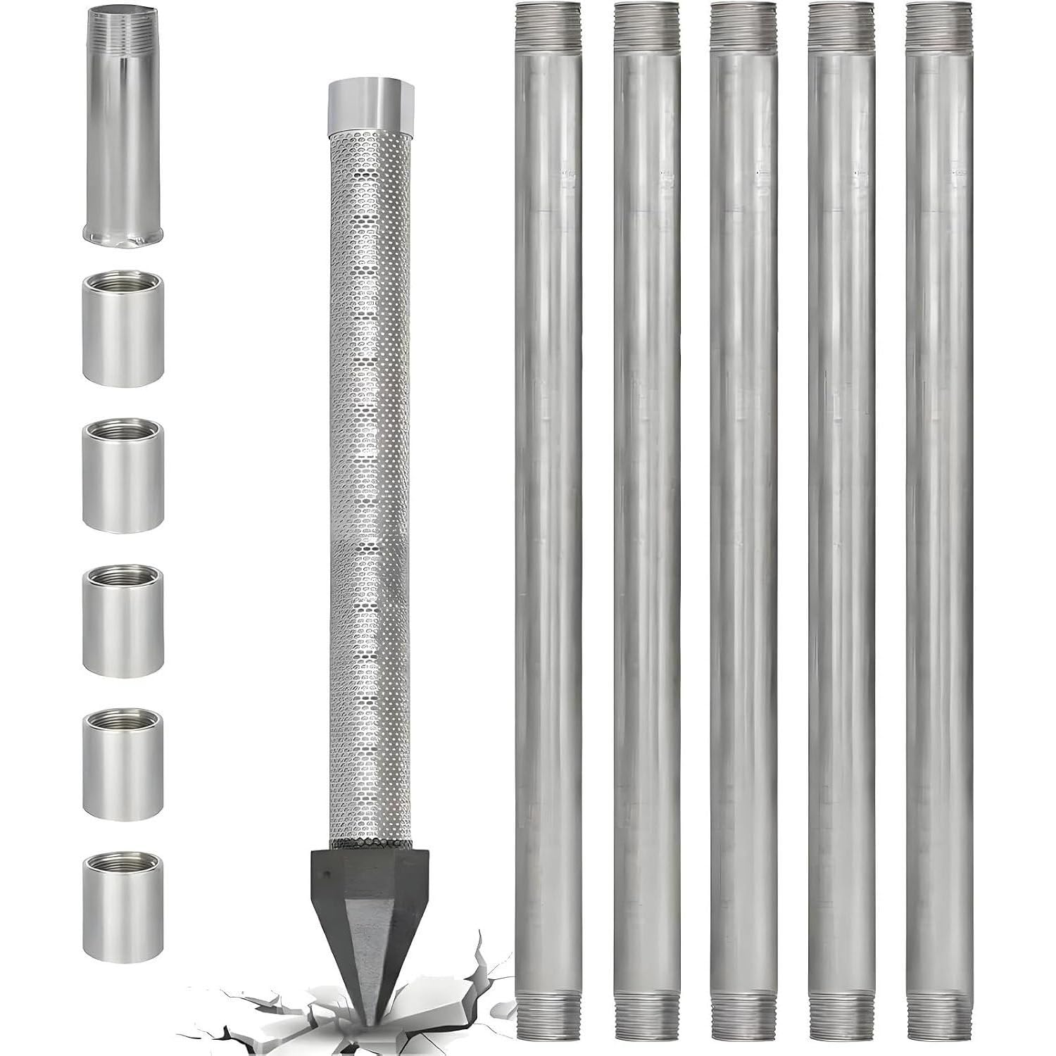 Uordby 6M(19.4Ft) Driven Well Point Kit, 1-1/4 Inch Water Well Point With Stainless Steel Mesh Screen, Heavy Duty Galvanized Pipe, Shallow Well Kit For Garden, Farm, Lawn