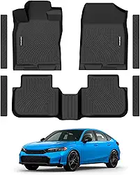 Tapetes de chão para Honda Civic 2022-2026 Gas Sedan (2ª fileira sem porta USB) e 2026 Sedan Hatchback Si Hybrid TPE forros de piso adequados para Civic 1ª e 2ª fileiras e protetores de peitoril de