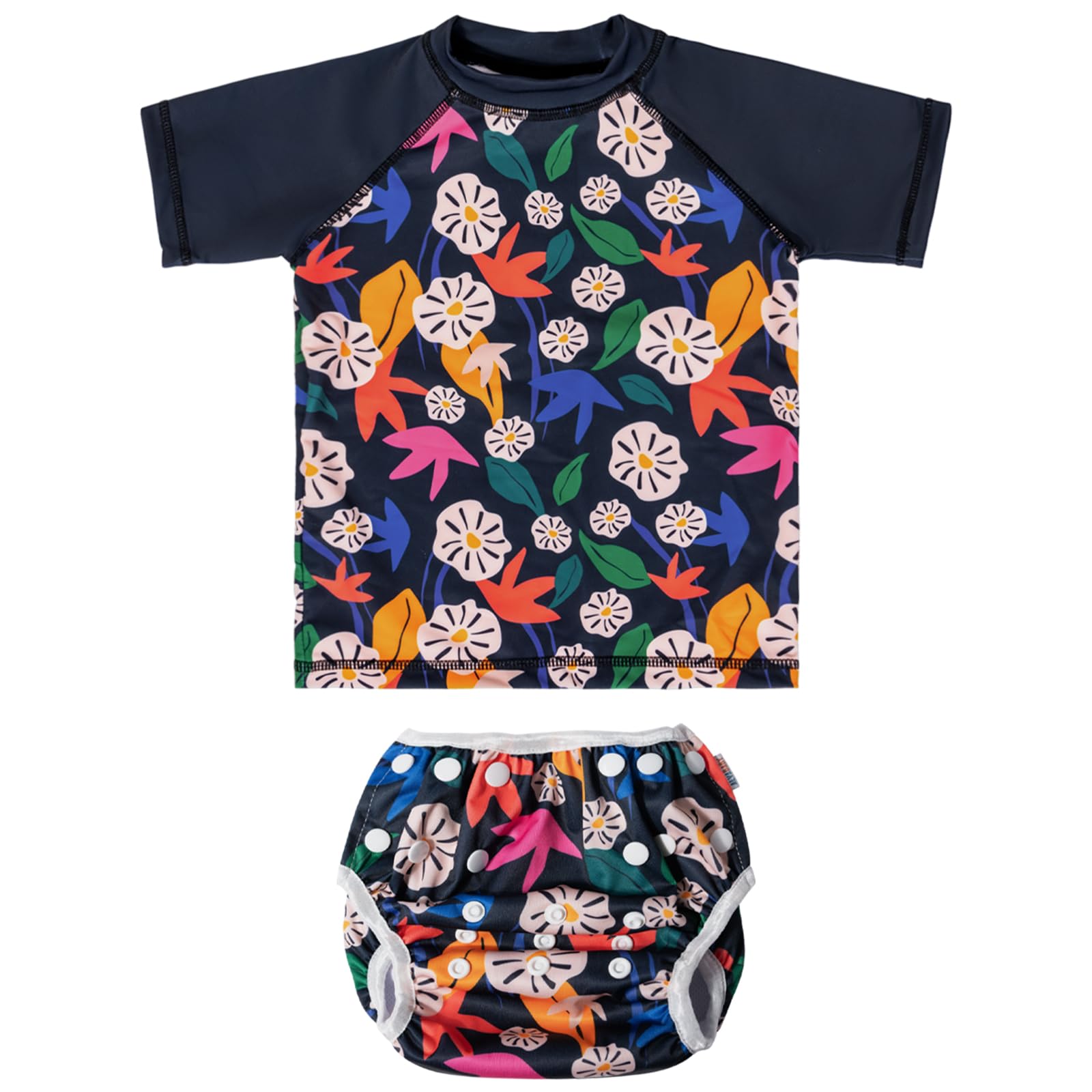ALVABABY 2-Piece Baby Boy Swimsuit,Infant Toddler Bathing Short Sleeve Swimwear,Baby Reusable Swim Diaper with Matching Top