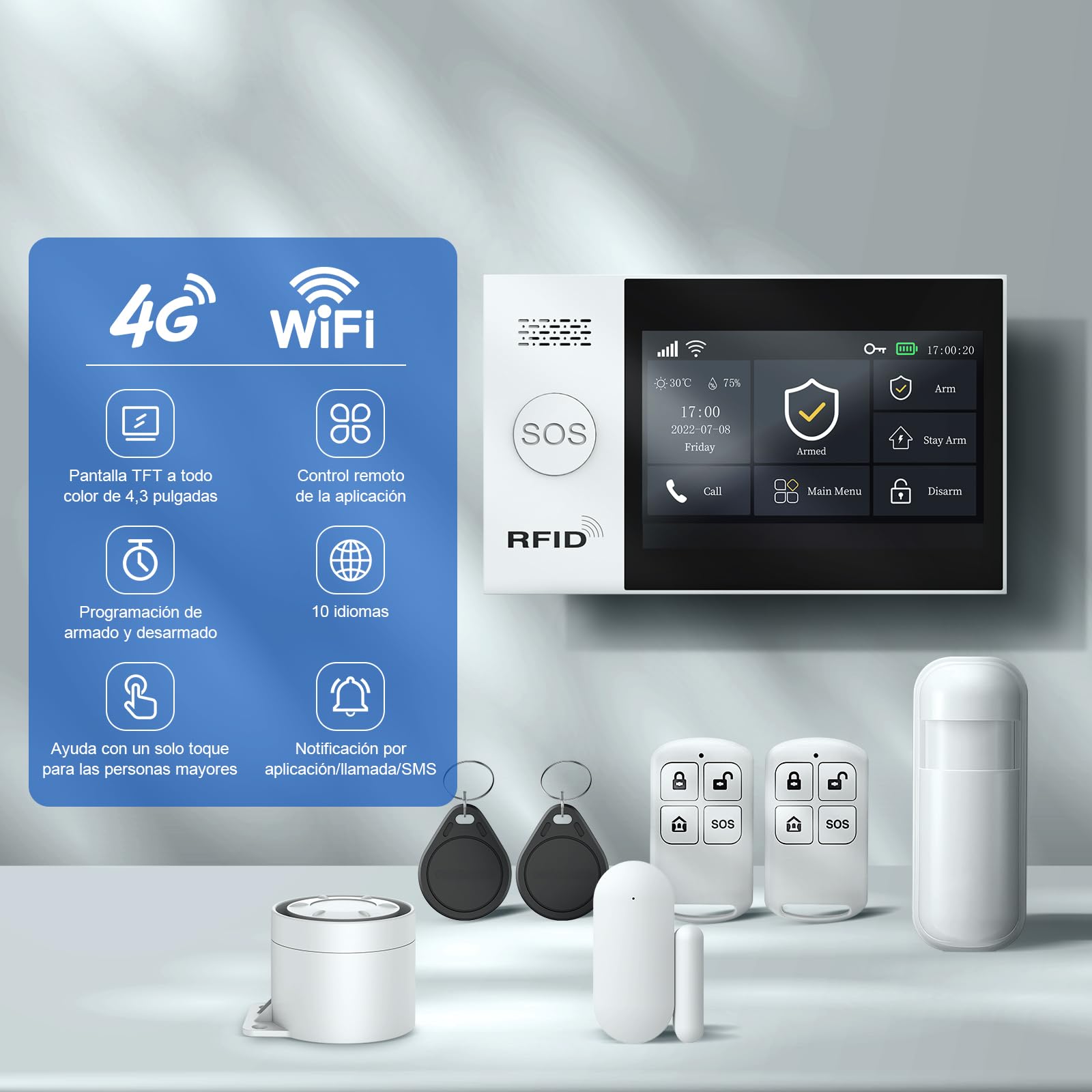LWOHSI Sistema de Alarma de Seguridad para el hogar, Pantalla táctil inalámbrica de 12,9 cm (4.3"), Compatible con Alexa y Google Home y Apartamentos. (24 Pieza)