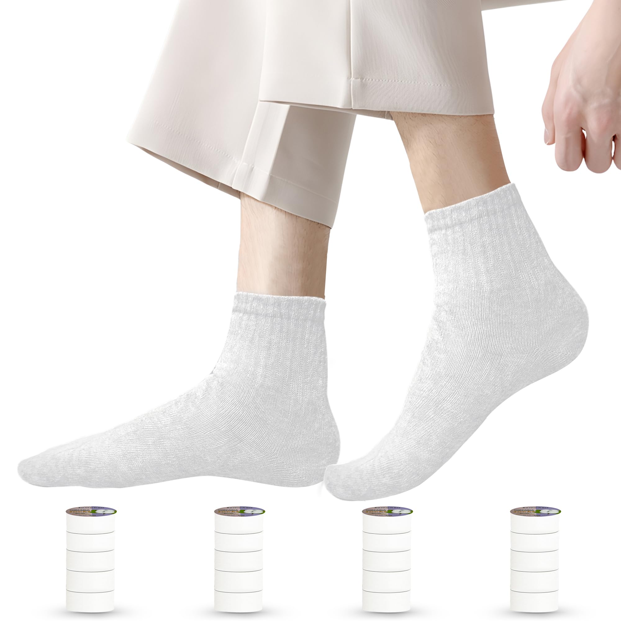 somwherr 20 Pairs Disposable Compressed Low Cut Ankle Quarter Socks for Travel Gym Hotel Portable Single Use Socks