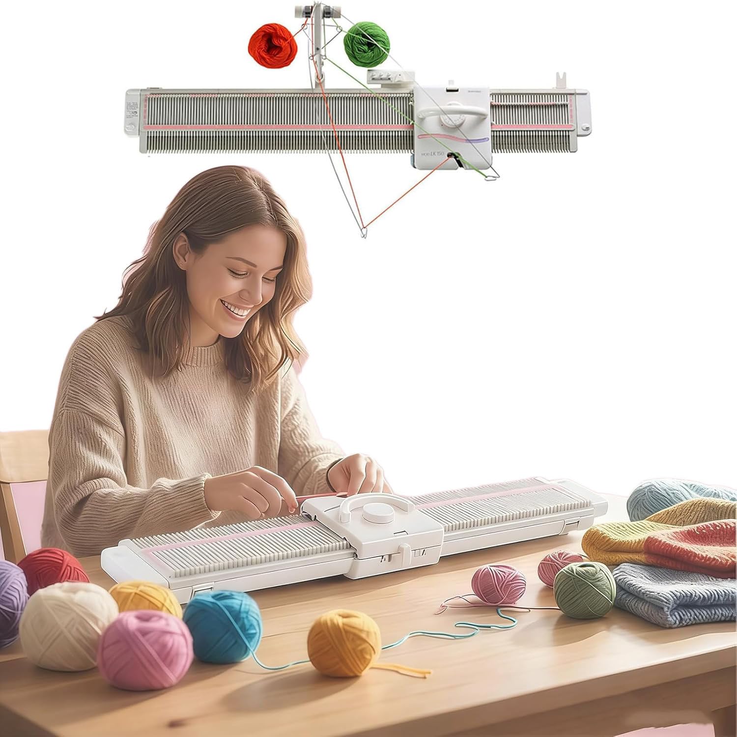 ANXYYDS LK150 Knitting Machine Silver Reed Knitting Machine LK150 6.5mm Mid Gauge 150 Stitches Plastic Domestic Automatic Knitting Machine Includes Yarn Needles Accessories for Adults/Kids