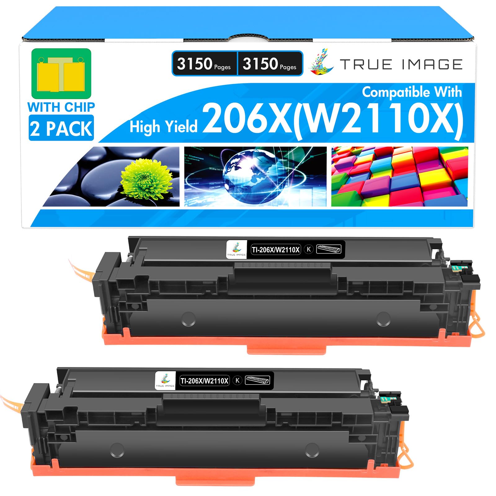 206X 206A W2110X Black Toner Cartridge High Yield W2110A Compatible for HP 206X Black Toner Color LaserJet Pro MFP M283fdw M283cdw M255dw M283fdn M282nw M255nw M283 M255 M282 Printer Ink (2 Pack)