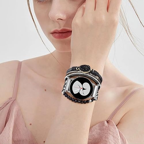 Miniatura 4 de Correas bohemias con cuentas para Samsung Galaxy 456active2 de 1.575 in y 1.732 in, correas de cuero para reloj Samsung Galaxy Watch 64 Classic