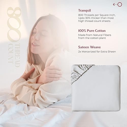 Miniatura 6 de Sábana bajera ajustable de 1 pieza 100% algodón egipcio de 800 hilos, tamaño individual, bolsillo profundo de 21 pulgadas, sábana larga de algodón