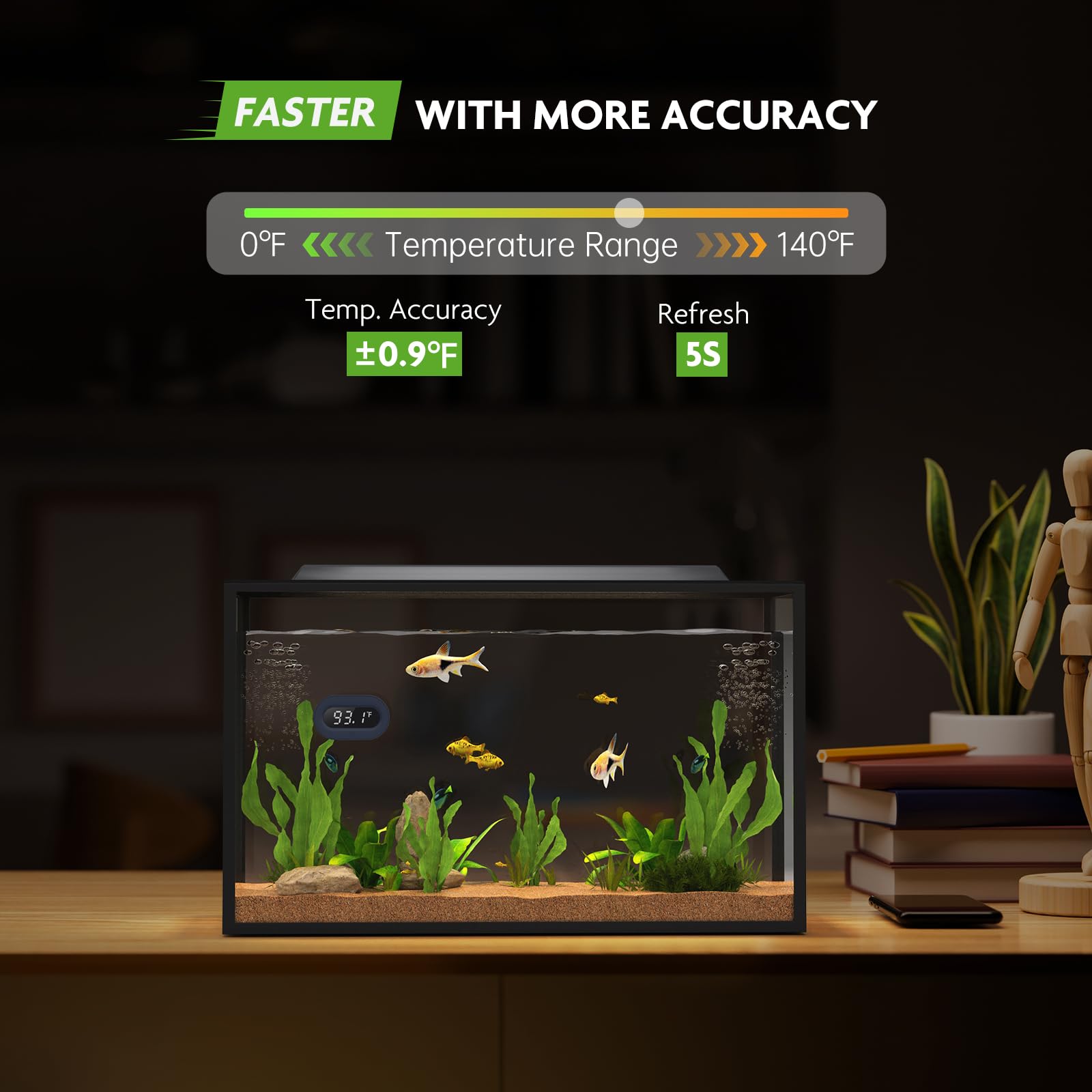 PAIZOO Aquarium LED Digital Thermometer Hochpräzise Temperaturmessung für Süß- und Salzwasser Weißes Display ± 0,-12,8 °C