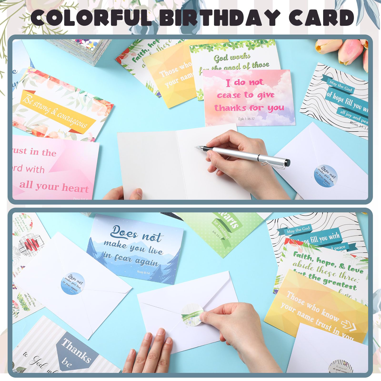 Outus Lot de 150 cartes de vœux avec versets de la Bible en vrac - Cartes de vœux inspirantes chrétiennes avec enveloppes - 10,2 x 15,2 cm - Versets de la Bible - 150 cartes de vœux religieuses avec