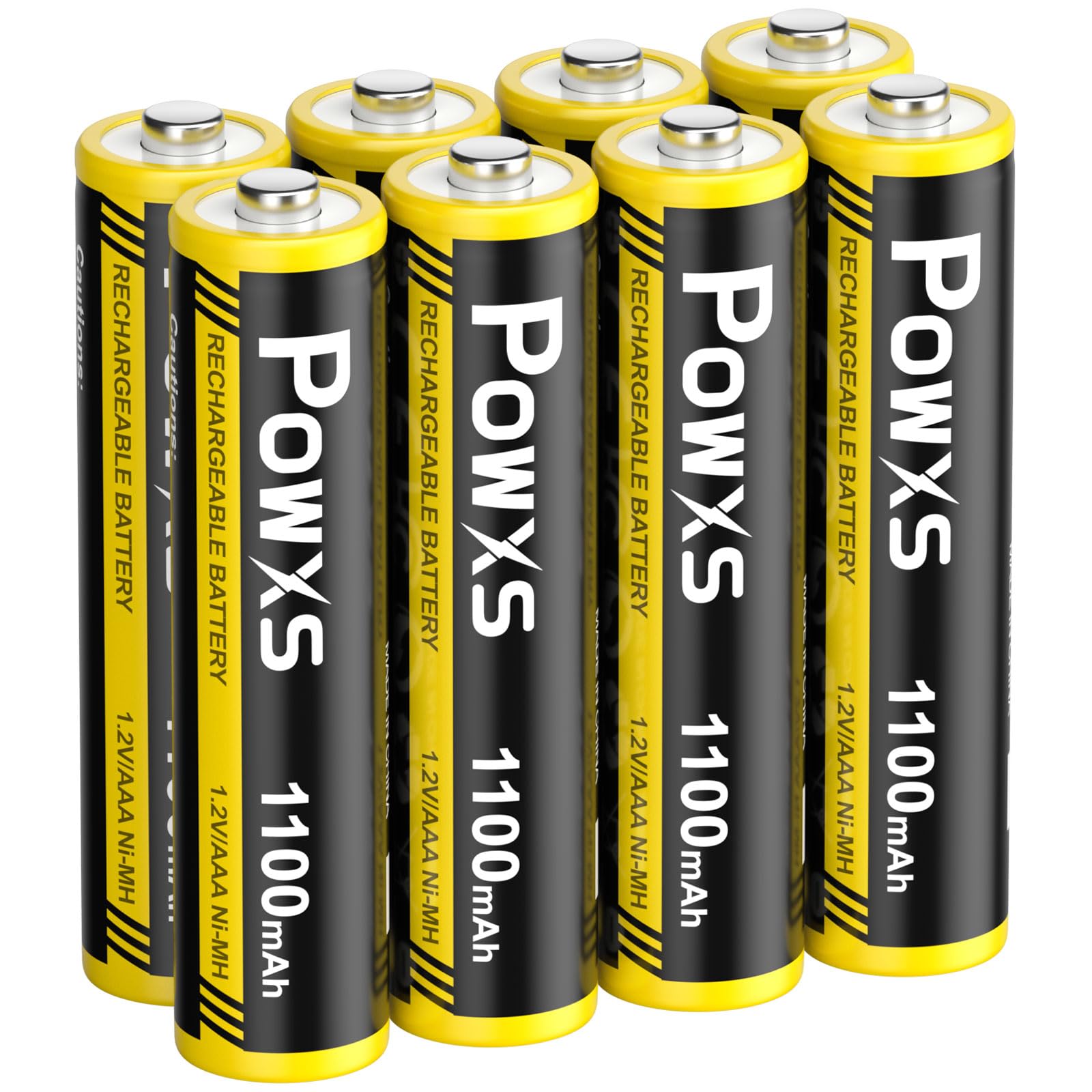 POWXS AAA Rechargeable Batteries, 1.2V 1100 mAh Pre-Charged Ni-MH Triple AAA Batteries, High Performance & Long Lasting - 8 Count