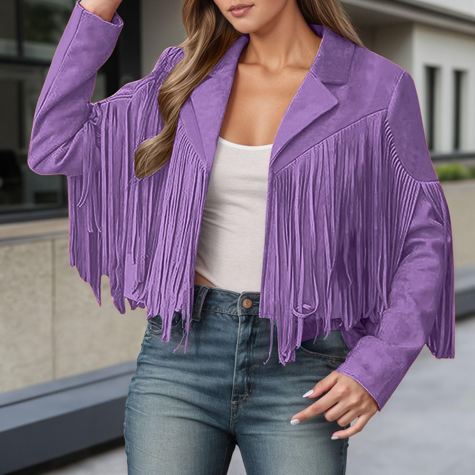 Genérico Chaquetas casuales para mujer abrigo corto ajustado de ante con flecos prenda clásica ideal para el día a día en otoño e invierno
