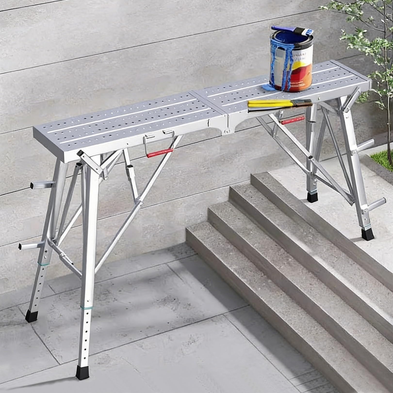 Piattaforma di Lavoro Pieghevole con Altezza Regolabile, Scala a pioli Portatile in Acciaio per casa, Ufficio, Officina e Garage, Portata Massima 400 libbre.
