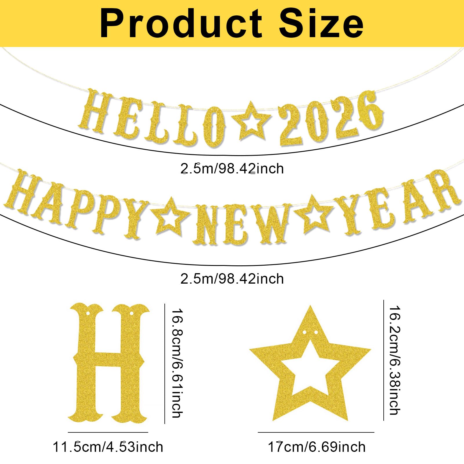 Happy New Year Banner for New Years Eve Decorations 2026,Eve Backdrop with 2026 Sign Hanging Accessories for Party Supplies and Photo Booth Props,Nye Bunting for Party Hanging Oranment - Image 2