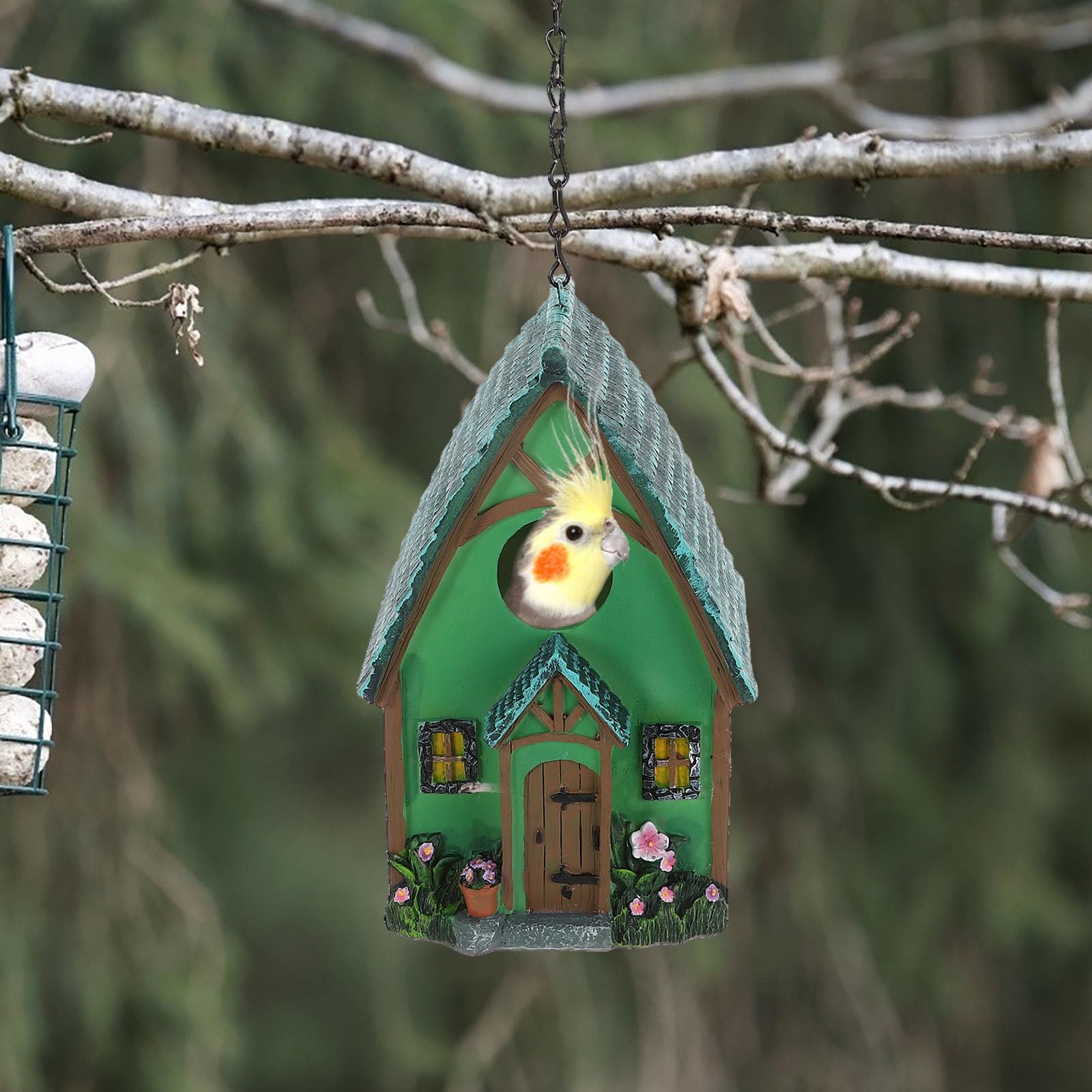 Kleiner Vogelnistkasten aus Wetterfestem Kunstharz zum Aufhängen Balkon oder Fensterbank mit Rustikalem Design und Sicherem Versteck für Vögel