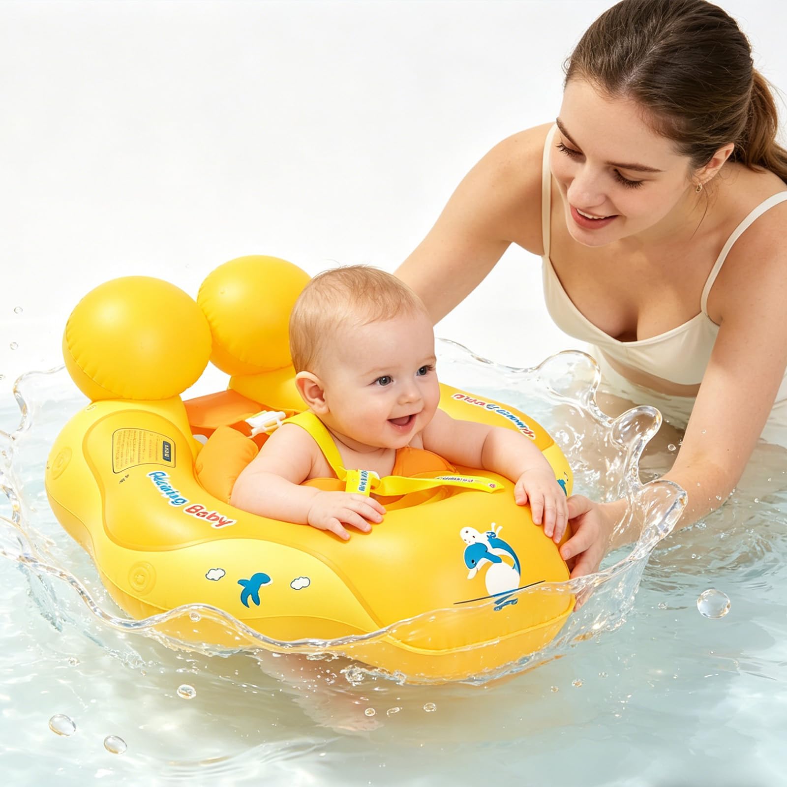 Baby Schwimmring ab 3-24 Monate,Blau/Orange Schwimmreifen Babys, Baby Swimming Float,Aufblasbare Schwimmtrainer mit verstellbare Schultergurte, Babys Pool Float Ring für Kinder Junge Mädchen 1-2 Jahre