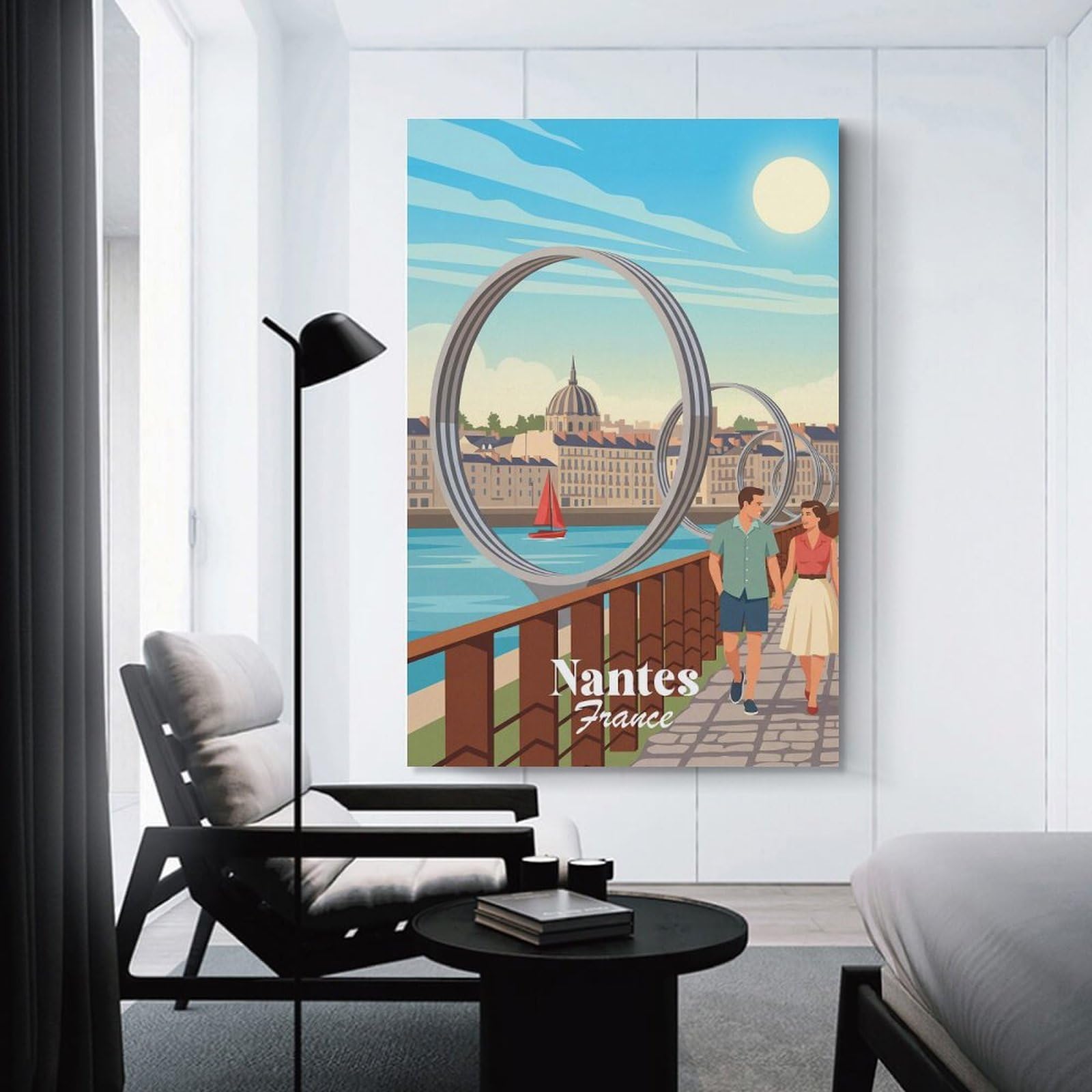 Junmoney Unframe-Style-5-1 Nantes France Home Decor Wall Art 12X18inch(30X45cm), For Bedroom, Guest Room Or Reading Nook, Decorative Wall Art For Cosy Rooms