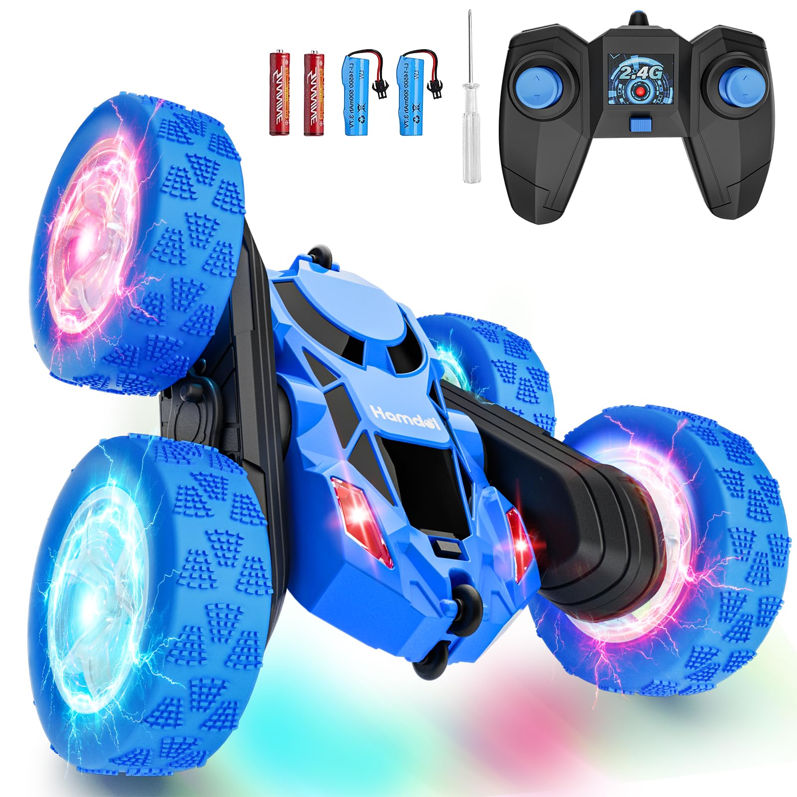 Hamdol STEM Remote Control Car for Kids Ages 6-12, 4WD RC Stunt Car with LED Wheel Lights &amp; 360° Flips, 2.4GHz Fast Electric Toy for Boys 8-10, Educational Gift for Birthday or Valentines