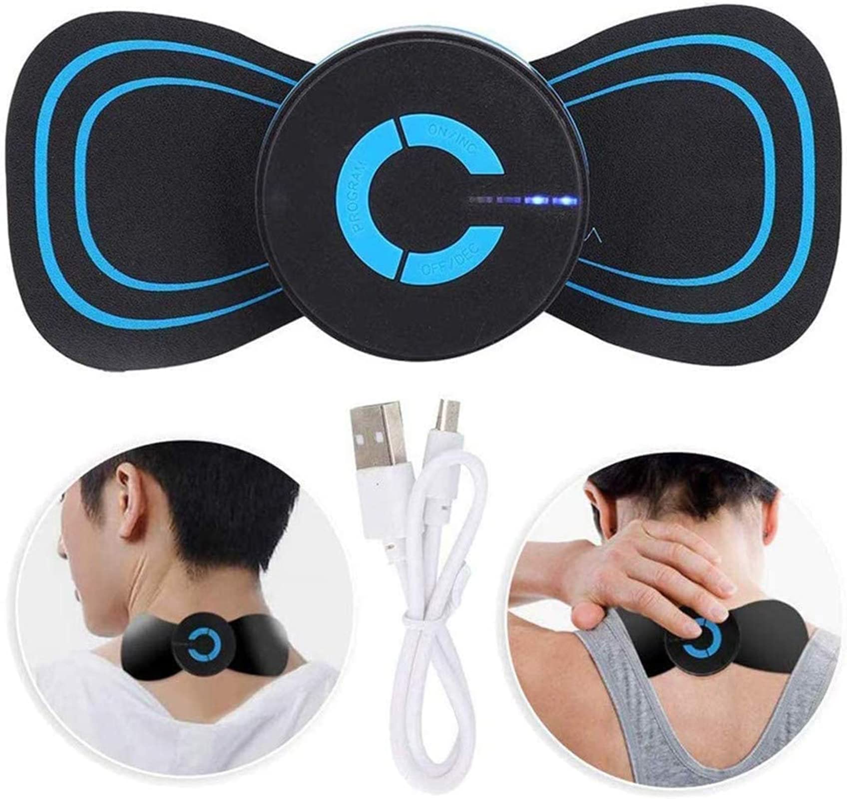 Cordless Cervical Massage Stimulator - Portable Mini Electric Neck Massager, Acupoints Massager, Cervical Massage Sticker, Pain Relief for Neck, Back (USB Charging) (USB Charging)
